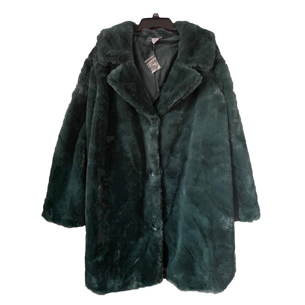 CW Classics Faux Fur Womens Green Coat Sz 2XL NWT Soft Plush Button Up Collar